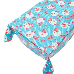 Dots & Flowers Pvc Tablecloth blue 140cmx20mtr 
