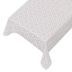 Embroidered floral tablecloth lace look white-pink 137cmx20mtr 
