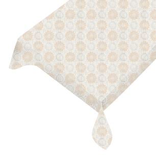 Dense daisy floral tablecloth lace look beige-coffee 137cmx20mtr  
