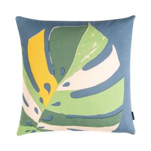 Monstera coussin bleu 45x45cm 