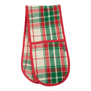 Jingle Christmas doppelter Ofenhandschuh Beige Grün Rot 18x85cm 