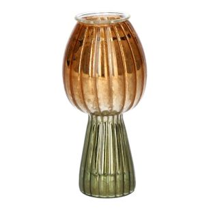 Candle Holder Morel2 Line Finish Metallic Mushroom Green