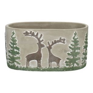 Jardinière Xmas Reindeer  Oval Gris