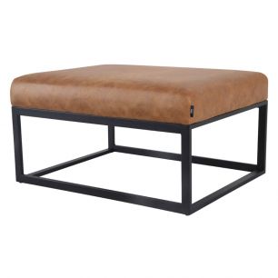 Pouf Hocker footstool Side table Velvet and leather look 75cm Otto - Cognac