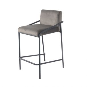 Bar stool velvet velvet and bouclé metal 65 cm Lev - velvet gray