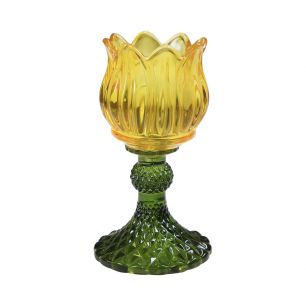 Glas waxinelicht tulp geel 15cm