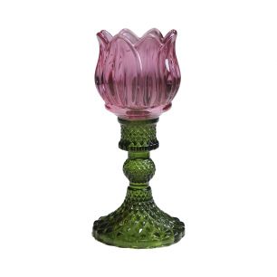 Glas waxinelicht tulp roze 17cm