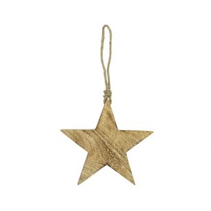 star hanger mango wood on rope 15cm*