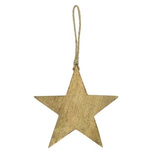 star hanger mango wood on rope 17cm*