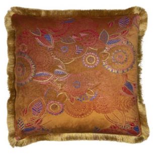 coussin velours franges d'or floral rouiller 45x45cm*