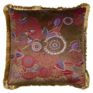 cushion velvet golden fringes floral taupe 45x45cm*