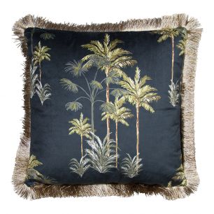 Coussin velours franges d'or palmier noir 45x45cm*