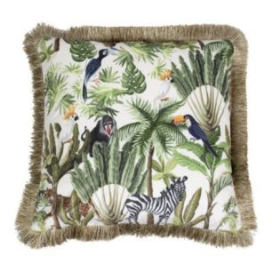 kussen fluweel jungle toekan wit gouden franjes 45x45cm*