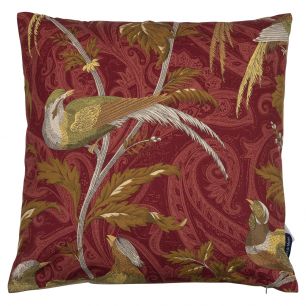 kussen geweven paisley vogel rood 45x45cm*
