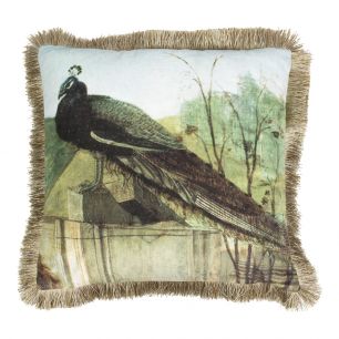 kussen fluweel pauw gouden franjes 45x45cm*