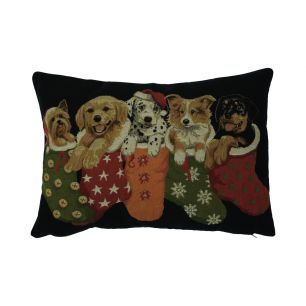 gobelin coussin chien de noël noir 30x45cm