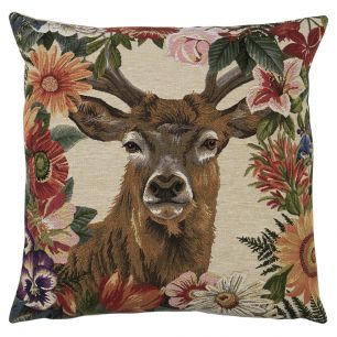 gobelin coussin fleur cerf rouge 45x45cm