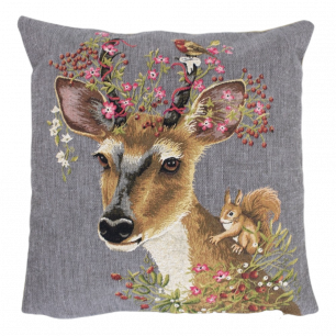 gobelin coussin fleurs chevreuil 45x45cm