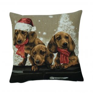 coussin gobelin teckels de Noël 45x45cm