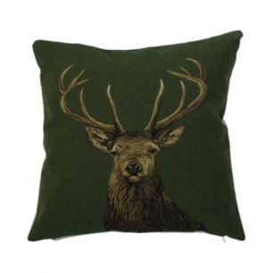 coussin gobelin cerf élaphe vert forêt 45x45cm