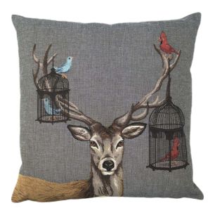 gobelin kussen funky deer vogelkooi 45x45cm