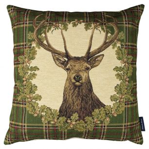 gobelin cushion green check deer 45x45cm