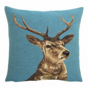 gobelin coussin turquoise cerf droit 45x45cm*