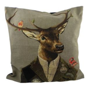 gobelin coussin chasseur cerf rouge 45x45cm