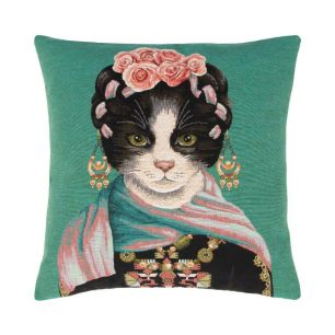 gobelin coussin chat avec des roses 45x45cm
