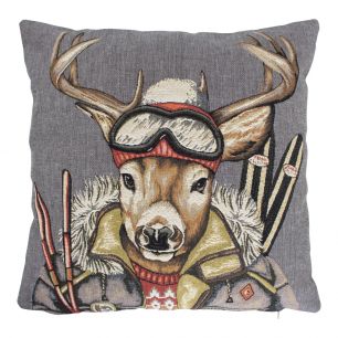 gobelin coussin amis de ski cerf 45x45cm