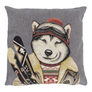 gobelin coussin amis de ski husky 45x45cm