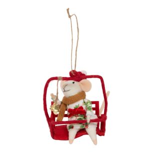 Hangende Decoratie kerst muis in skilift 8x6x12,5cm