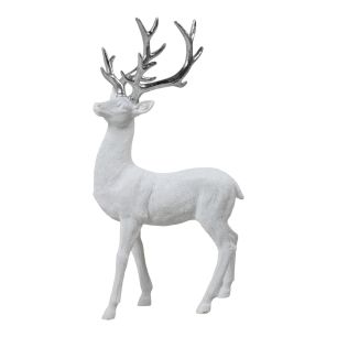 Decoratie Hert wit zilver 20x11x37,8cm