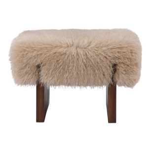 Hocker aus tibetischem Lammfell beige 60,5×41×43,5cm
