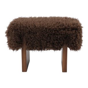 Tabouret en peau d'agneau tibétain brun 60,5x41x43,5cm