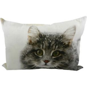 canvas cushion cat snow 35x50cm*