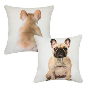 toile coussin francais bouledogue blond recto verso 33x33cm
