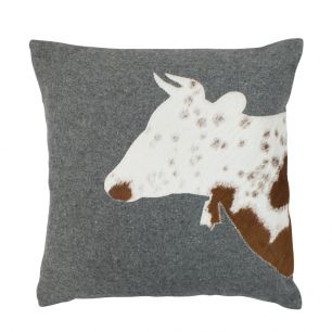 wol grijs kussen koe kop 45x45cm