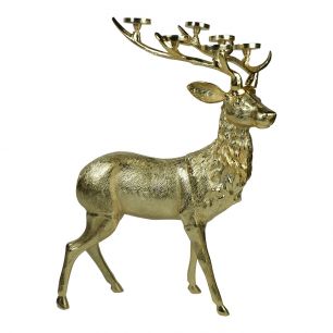 staand hert met kandelaar champagne goud medium h95 71x42cm