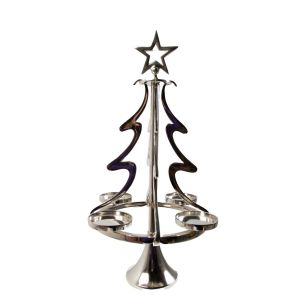 Candle Holder xmas tree silver h55 d27cm