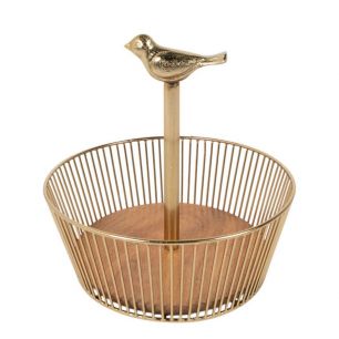 Draadmand met vogel goud h25 d25cm