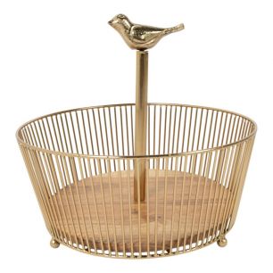 Draadmand met vogel goud h30 d27cm