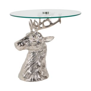 Table deer glass silver 50x43x43cm