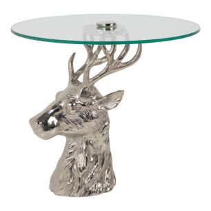 Table deer glass silver 57x52x52cm