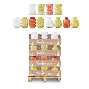 Display 3ass. 48 pcs 'daily vases' pink yellow green h25 d17 cm