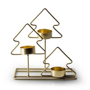 Metal tealightholder christmastree 3x gold h18 cm