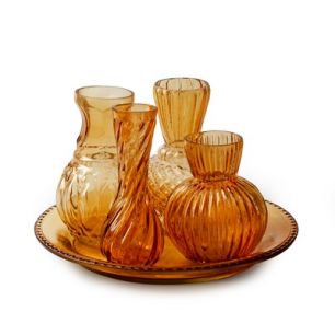 Set of 4 vases and plate 'ludo' beige h13 d22.5 cm