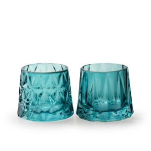 Tealightholder 2-ass. 'sary' petrol blue h10.5 d9 cm