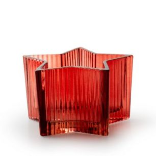 Tealightholder ribbed 'ster' red h8 d13 cm