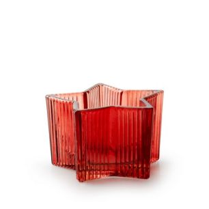 Tealightholder ribbed 'ster' red h6.5 d10.5 cm